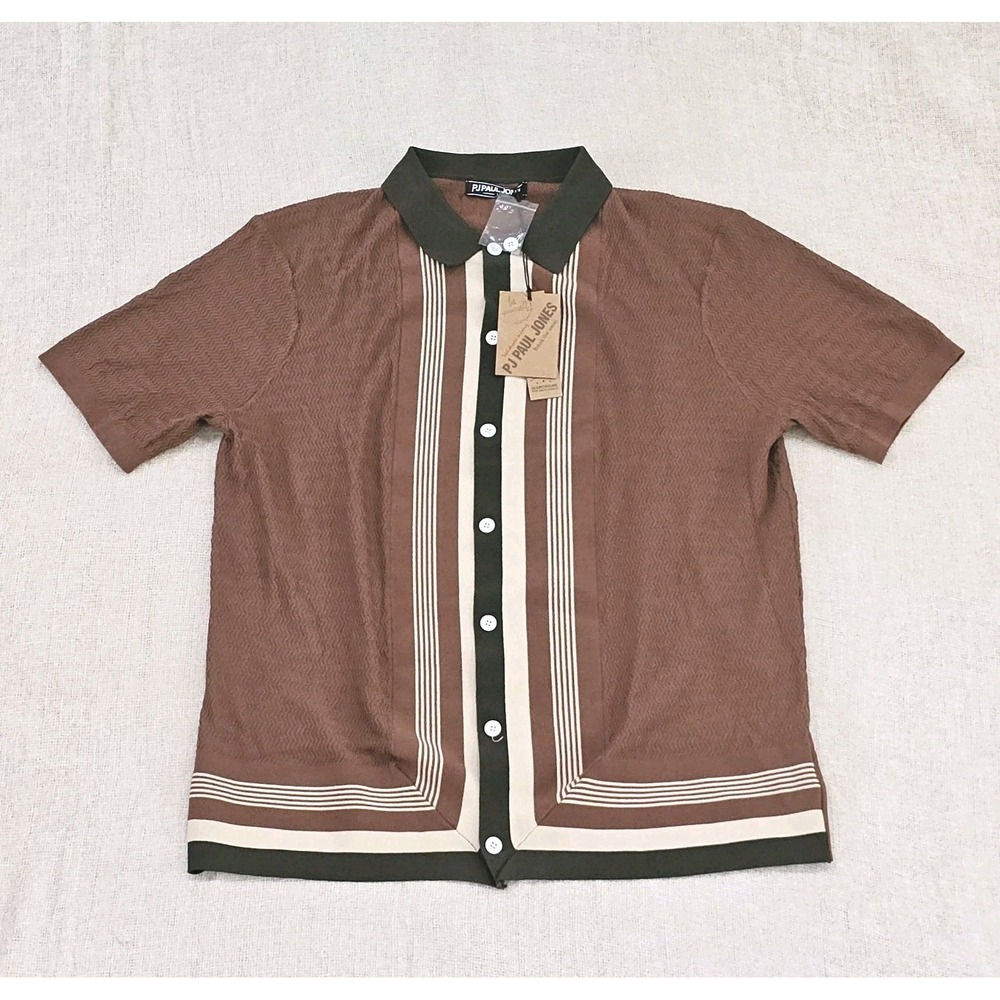 NWT PJ Paul Jones Retro Style Button Knit Shirt Men Large Preppy Rockabilly